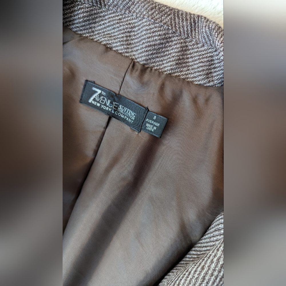 Chocolate brown tweed skirt suit jacket sz 8 skirt sz 12 - Picture 11 of 16
